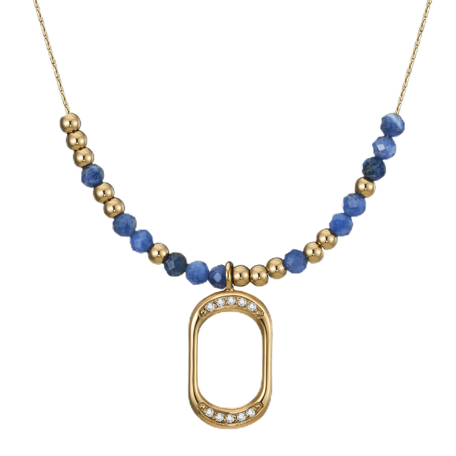 Lapis Lazuli Jewelry Collection, PVD 14K Gold Plated 316 Stainless Steel Waterproof & Non Tarnish Necklace & Earring Set