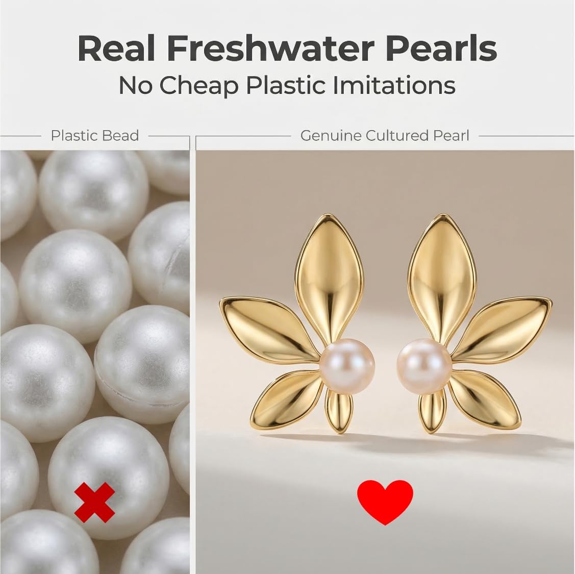 Real Freshwater Pearl Flower Earrings, 14K Gold PVD Waterproof Stainless Steel Studs, Elegant Floral Non-Tarnish Hypoallergenic Jewelry, Lightweight Comfortable Everyday Statement Gift