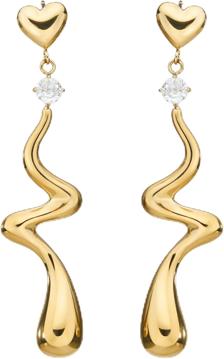 Waterproof 14K Gold Plated Dangle Earrings for Women, Irregular Liquid Metal WaterDrop Design, Stainless Steel Non Tarnish Statement Stud Drop Jewelry Gift For Sensitive Skin