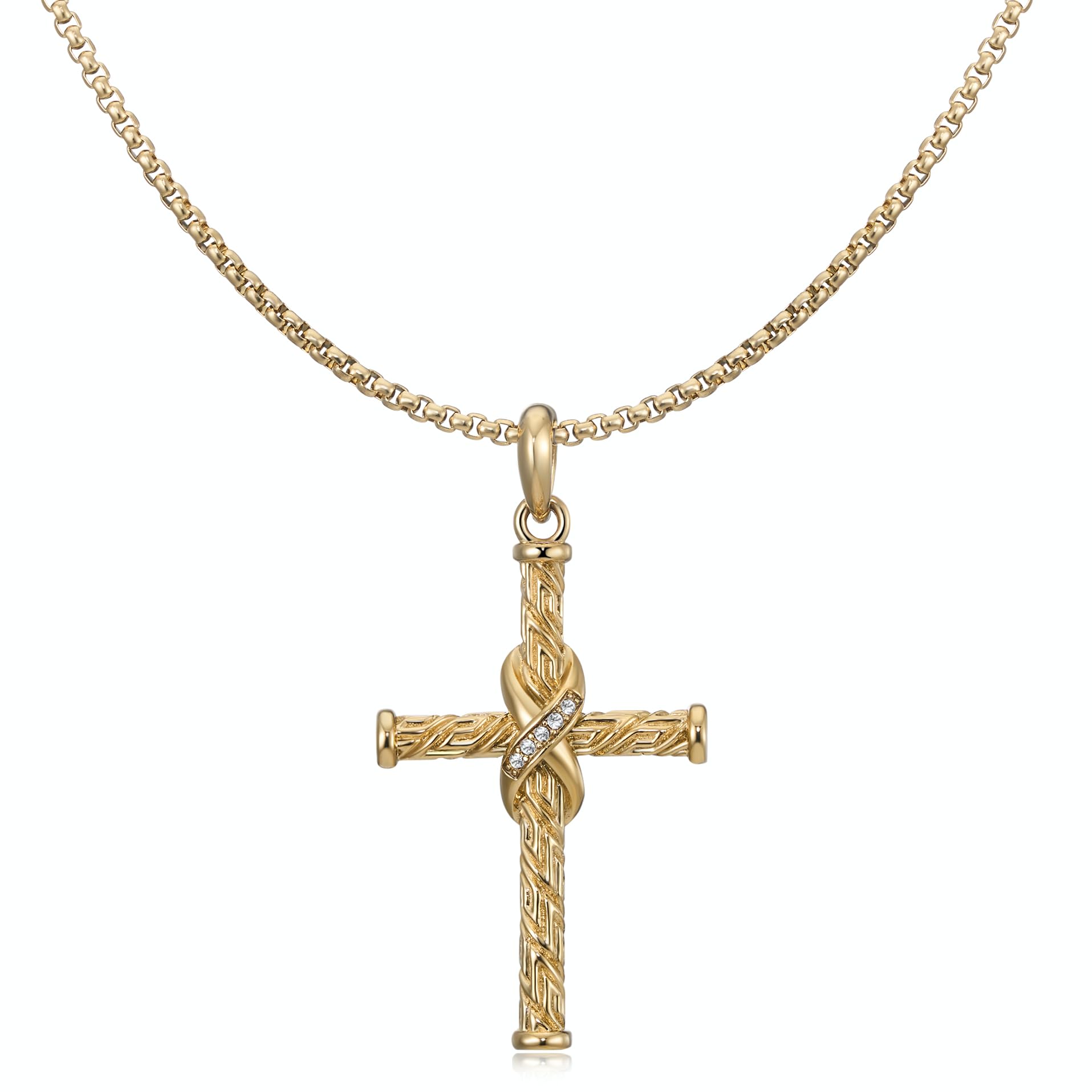 Non Tarnish Cross Necklace for Women, Waterproof PVD Gold/Silver Plated 316 Stainless Steel, Adjustable 16.5"-18" Chain, Religious CZ Christian Faith Pendant, Everyday Jewelry Gift