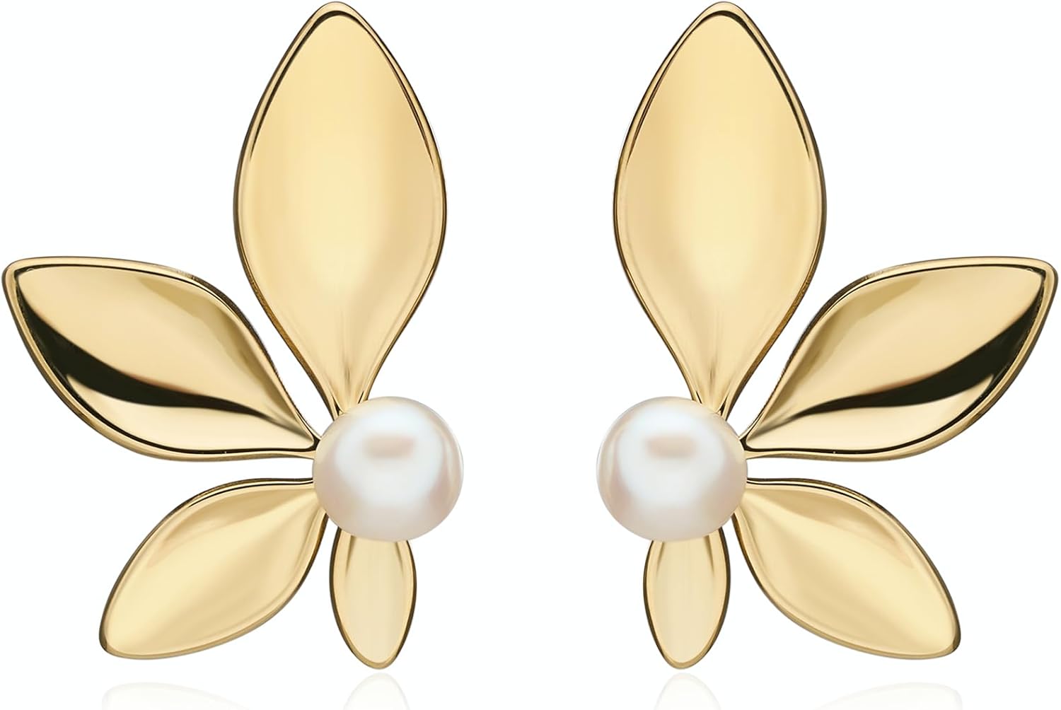Real Freshwater Pearl Flower Earrings, 14K Gold PVD Waterproof Stainless Steel Studs, Elegant Floral Non-Tarnish Hypoallergenic Jewelry, Lightweight Comfortable Everyday Statement Gift