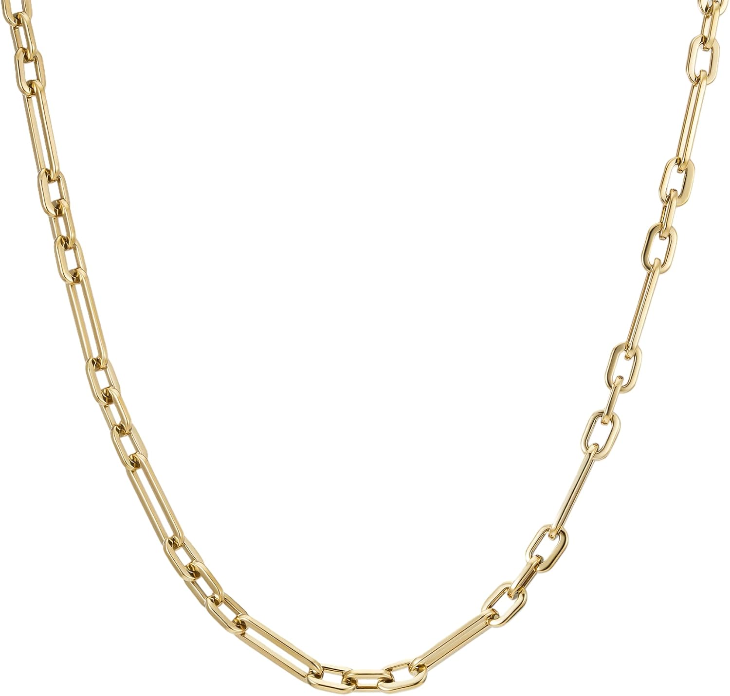 Waterproof Non Tarnish PVD 14K Gold Plated Chunky Paperclip Chain Necklace, Stainless Steel Alternating Link Layering Statement Jewelry for Men & Women