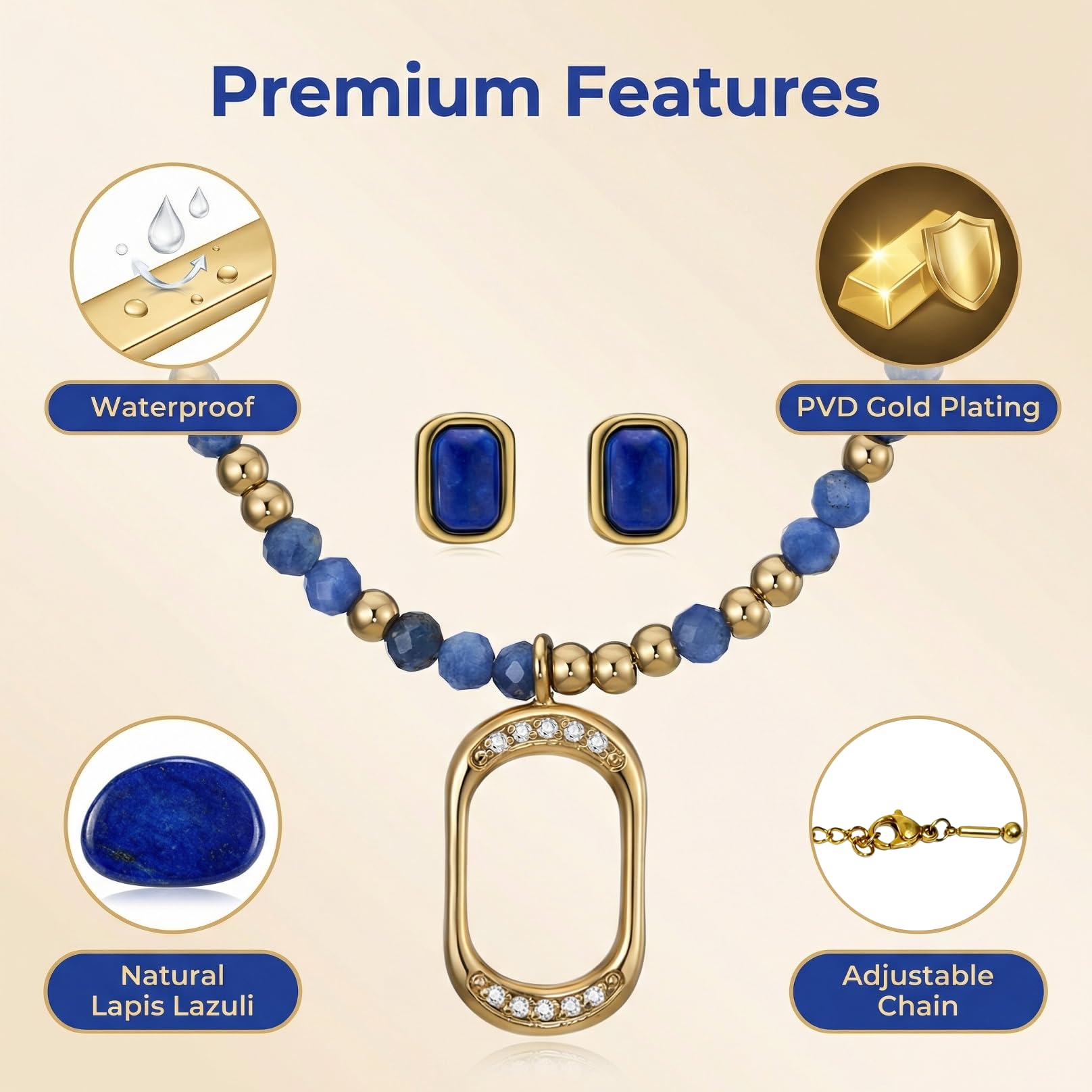 Natural Blue Lapis Lazuli Jewelry Set