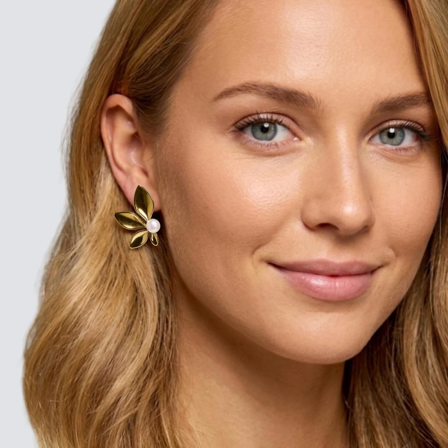 Real Freshwater Pearl Flower Earrings, 14K Gold PVD Waterproof Stainless Steel Studs, Elegant Floral Non-Tarnish Hypoallergenic Jewelry, Lightweight Comfortable Everyday Statement Gift