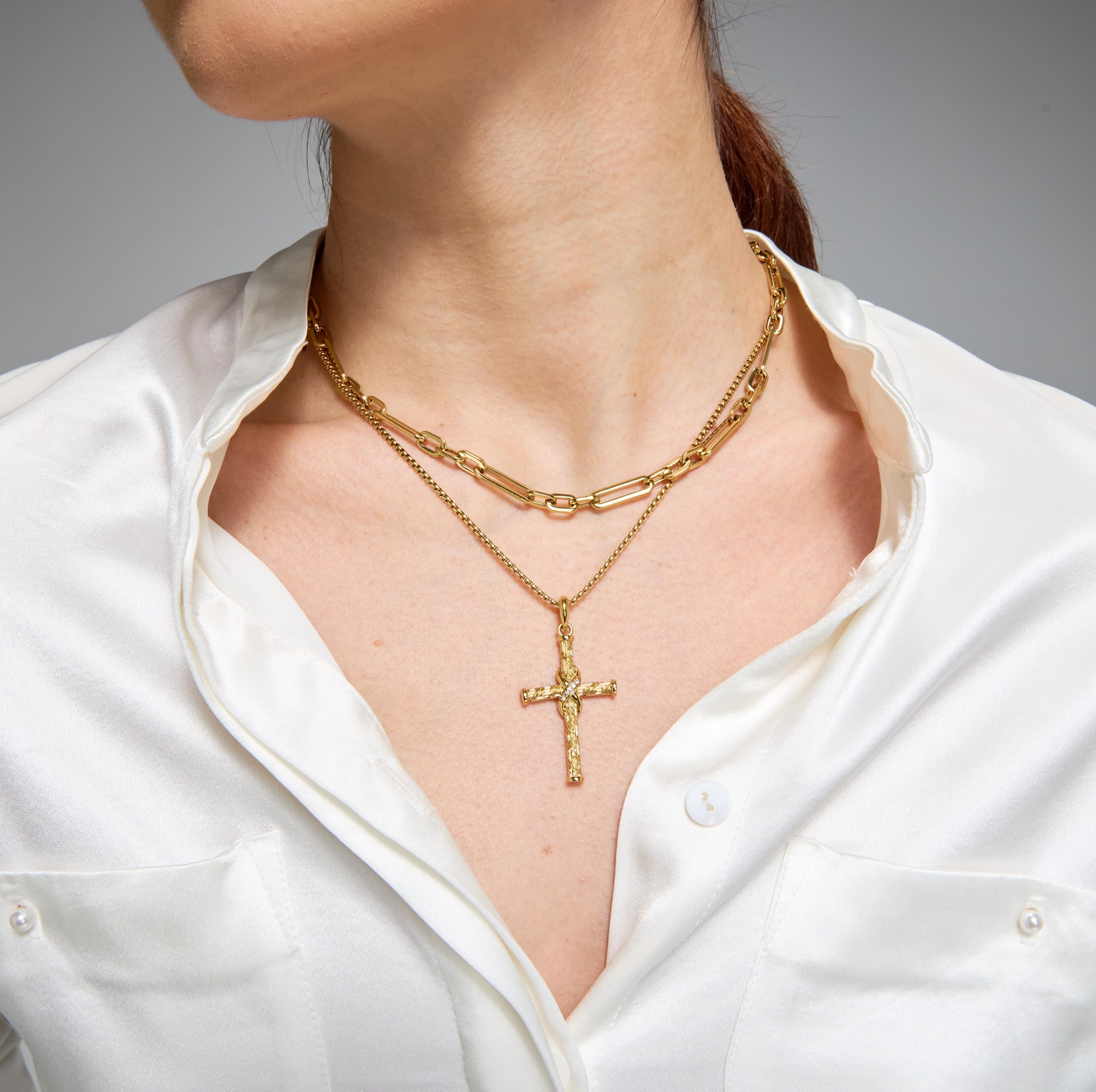 Non Tarnish Cross Necklace for Women, Waterproof PVD Gold/Silver Plated 316 Stainless Steel, Adjustable 16.5"-18" Chain, Religious CZ Christian Faith Pendant, Everyday Jewelry Gift