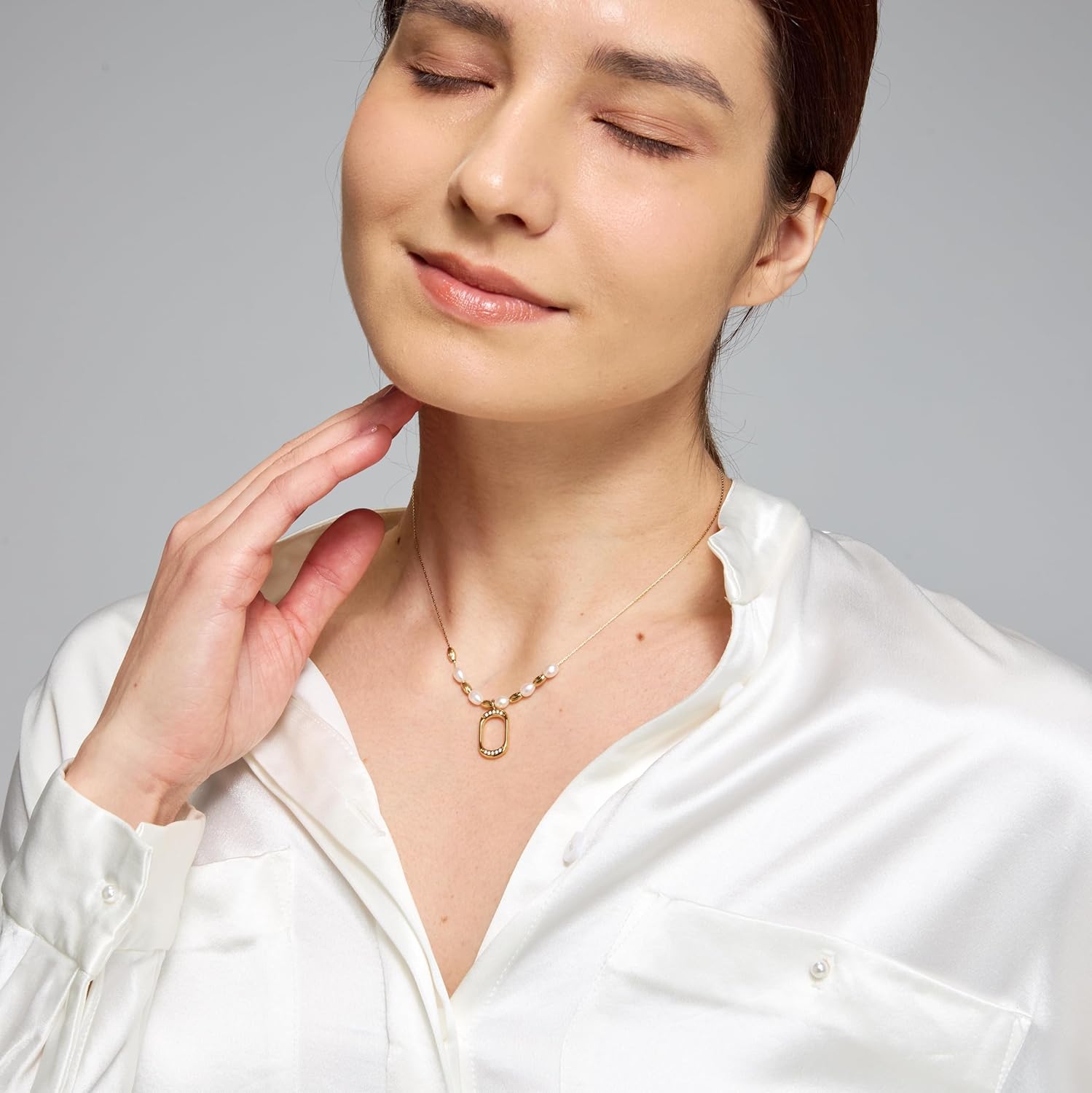 Waterproof PVD 14K Gold CZ Freshwater Pearls Necklace, Non Tarnish Hypoallergenic Dainty Everyday Jewelry Gift Women