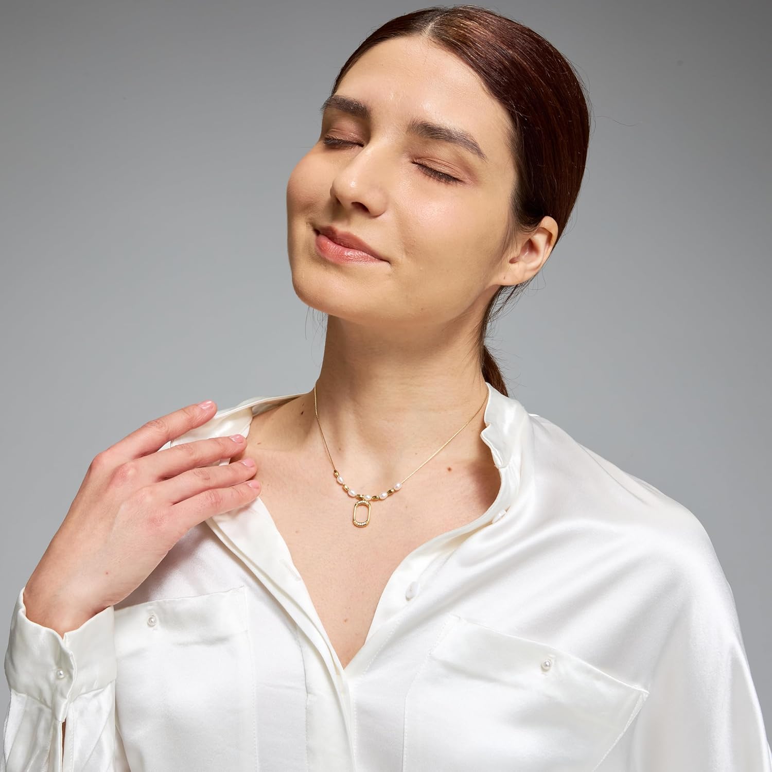 Waterproof PVD 14K Gold CZ Freshwater Pearls Necklace, Non Tarnish Hypoallergenic Dainty Everyday Jewelry Gift Women