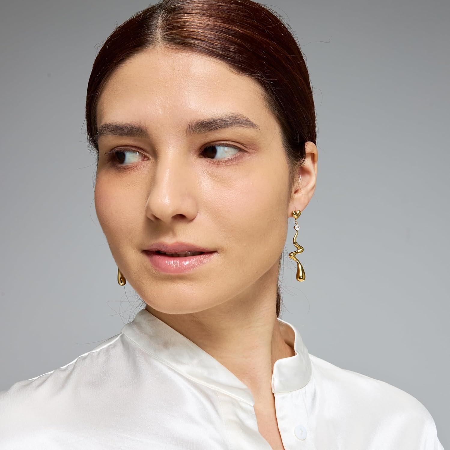 Waterproof 14K Gold Plated Dangle Earrings for Women, Irregular Liquid Metal WaterDrop Design, Stainless Steel Non Tarnish Statement Stud Drop Jewelry Gift For Sensitive Skin