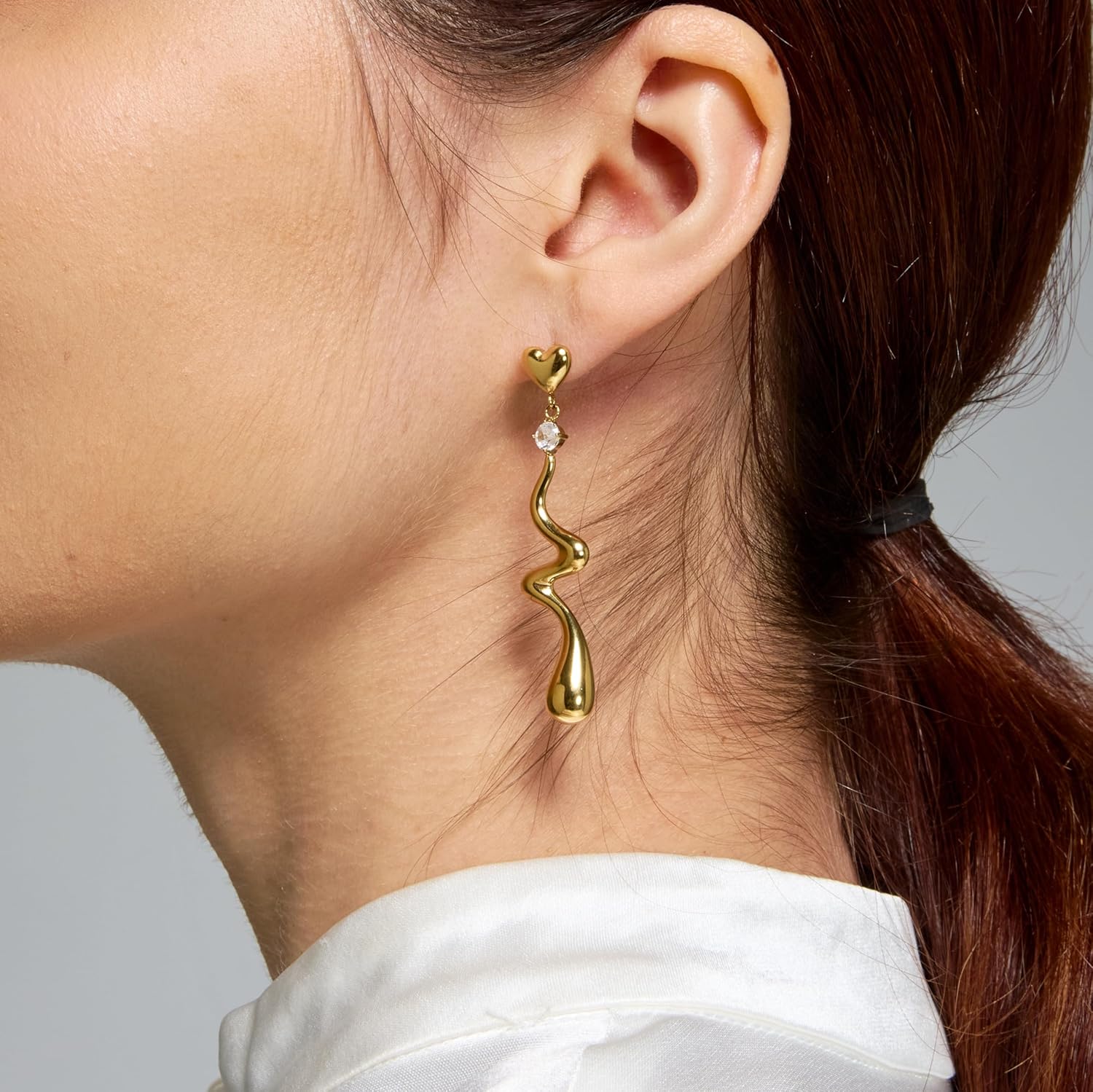 Waterproof 14K Gold Plated Dangle Earrings for Women, Irregular Liquid Metal WaterDrop Design, Stainless Steel Non Tarnish Statement Stud Drop Jewelry Gift For Sensitive Skin